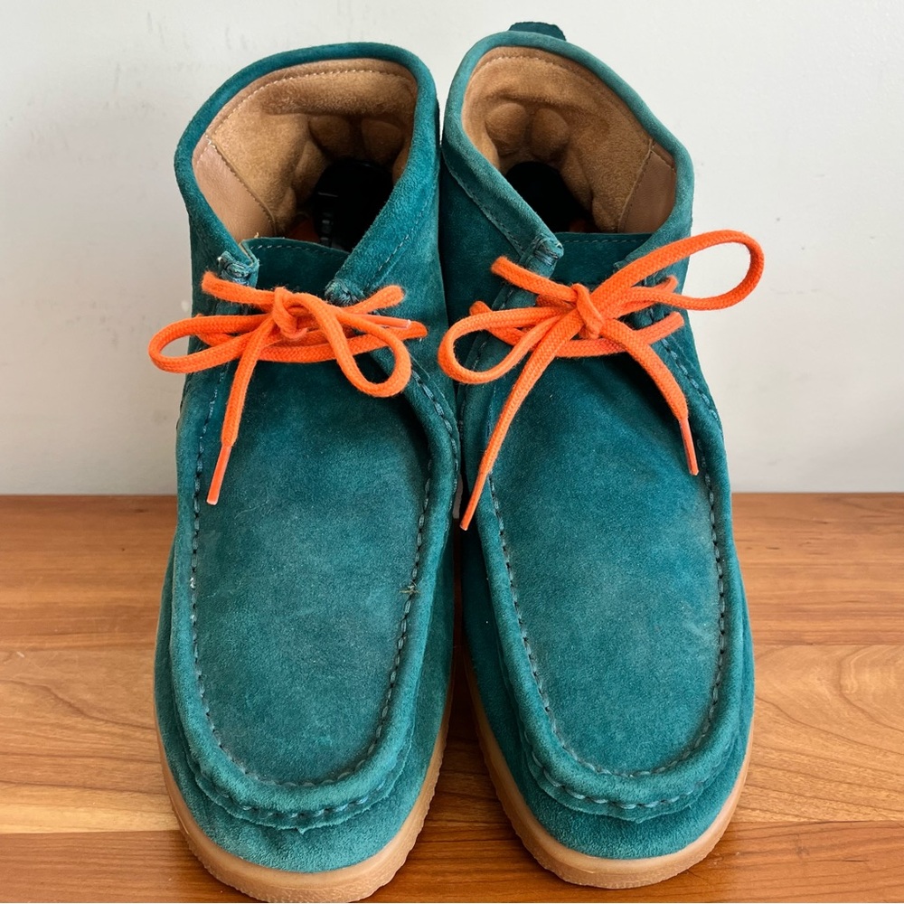 Men’s Hush Puppies Bridgeport 2 Chukka Boots In Teal Suede Orange Laces Size 9 - Picture 4 of 7